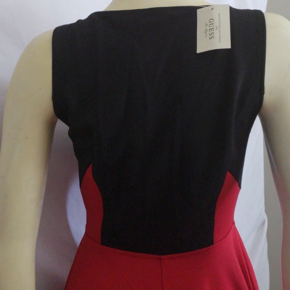 New GUESS RED AND BLACK V NECK DRESS SZ S - Picture 4 of 6